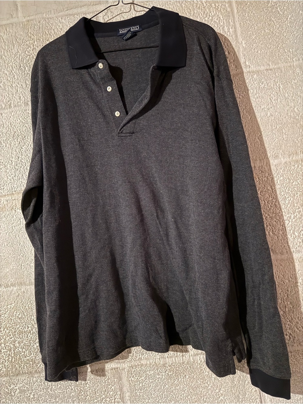 Lands’ End Charcoal Herringbone print Long-Sleeve Polo Shirt